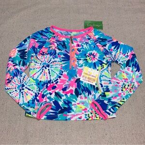 Lilly Pulitzer Luxetics Girls 8-10 Mini Sydney Print UPF 50+ Rashguard Swim Top